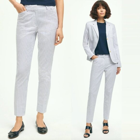 Brooks Brothers Natalie Seersucker Crop Pants - Picture 1 of 12